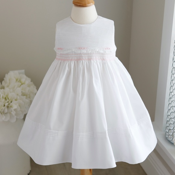 Girl's White Dress Smocked Embroidered Pintucks Lace Feltman Brothers NWT - Picture 1 of 5